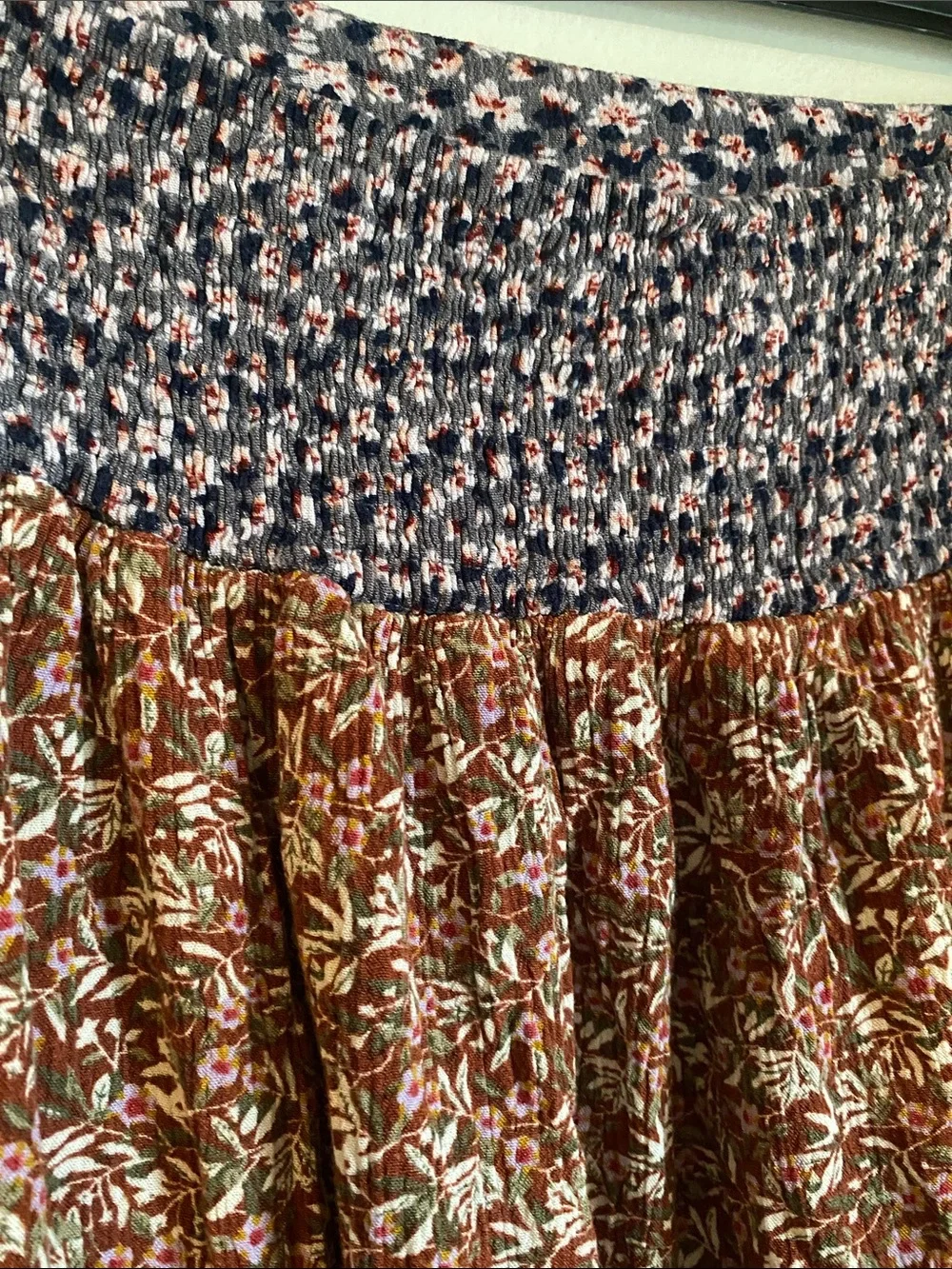 Natural Life Floral Navy Smocked Skirt in Navy, Rust & White